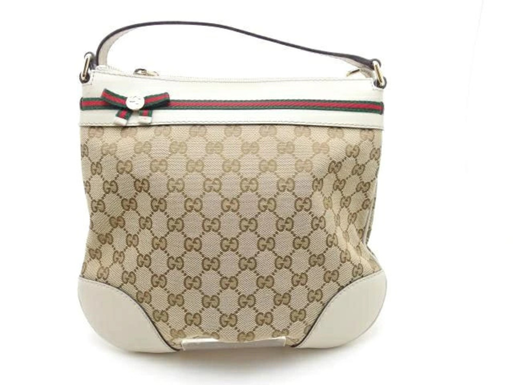 Gucci GG Canvas Web Mayfair crossbody bag beige canvas white leather